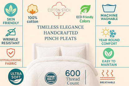 COTTON STICH King Size Pillow Shams – Set of 2, 20x36 Inches, White, Pinch Pleated Design – 100% Egyptian Cotton, 600 Thread Count, Luxury Hotel Quality, Soft & Breathable Decorative Pillow Covers