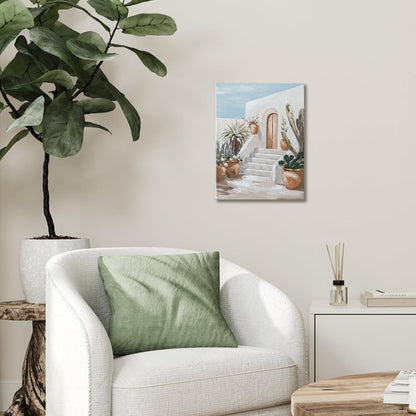 Hand-Painted Trendy blue Canvas Wall Art Pastel Preppy mediterranean Painting Picture Retro Posters Print Artwork Amalfi Coast Wall Decor for Girls Room Aesthetic bedroom bathroom Decor 12x16in