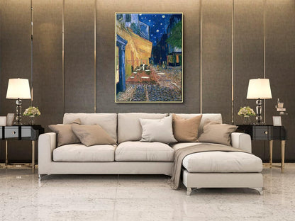 Wieco Art Large Framed Art Canvas Prints of Cafe Terrace at Night Canvas Prints Wall Art by Van Gogh Paintings Reproduction Abstract Artwork for Wall Decor Golden Frame