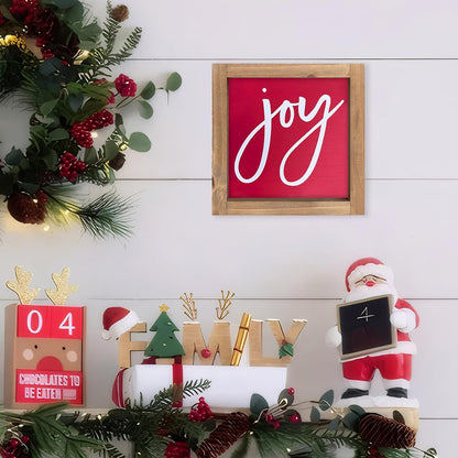 Wooden Joy Sign, 6 Inch Red Christmas Decorative Signage Plaque Decor, Xmas Holiday Indoor Table Shelf Desk Mantel Tiered Tray Wall Art Bathroom Rustic Farmhouse Decorations for Home Office