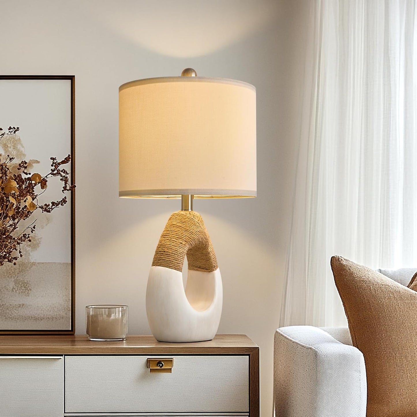 OYEARS 22” Boho Table Lamps for Bedroom Living Room Upgraded Set of 2 Medium Farmhouse Rattan Table Lamps, Rustic Home Decoration Nightstand Bedside Lamp for Office (Not Include Bulbs)