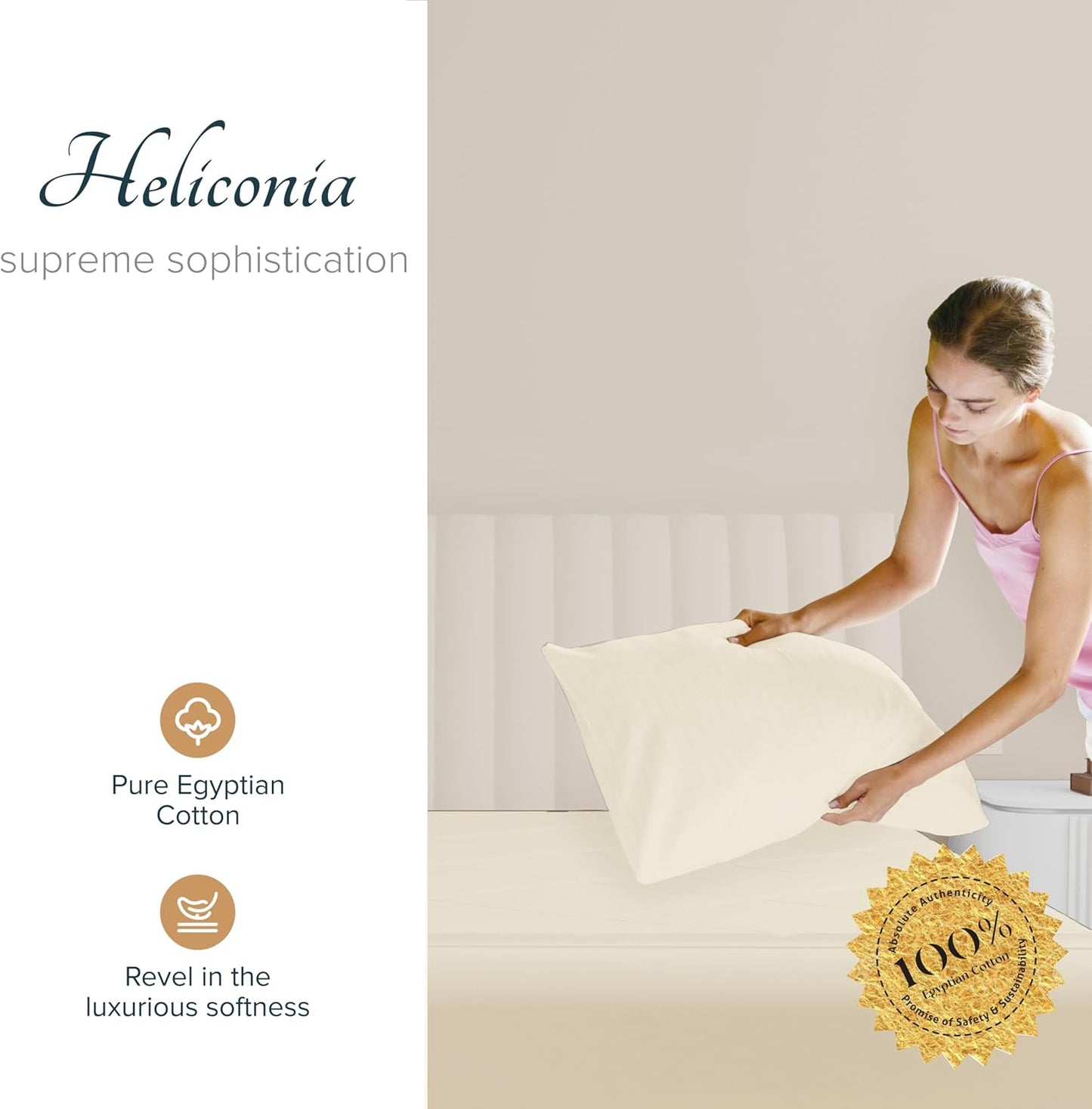 Carressa Linen 100% Egyptian Cotton Pillow Cases Standard/Queen Size Set of 2 - Luxury 1500 Thread Count Sateen Ivory Pillow Cases, Silky Soft Cotton Pillowcases Fits Standard & Queen Pillows