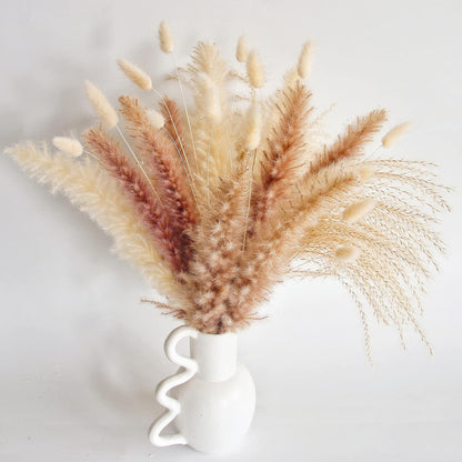 Natural Dried Pampas Grass Decor, 100 PCS Pampas Grass Contains White Bunny Tails Dried Flowers, Reed Grass Bouquet for Wedding Boho Flowers Home Table Decor, Rustic Farmhouse Party (17”)