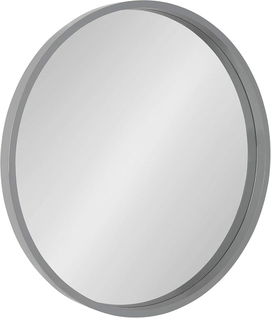 Kate and Laurel Travis Round Wood Wall Mirror, 25.6" Diameter, Gray, Modern Wall Décor Accent
