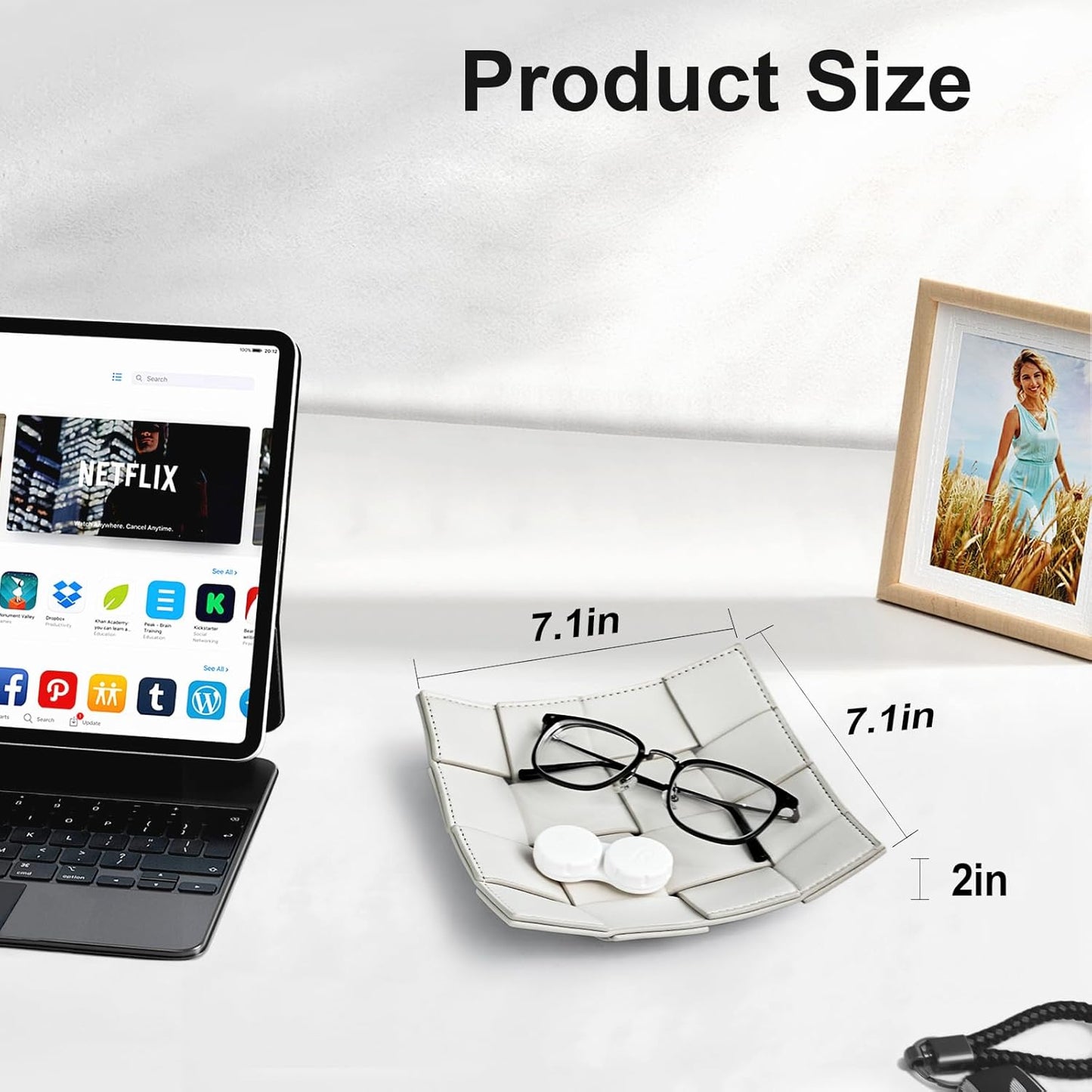 PU Leather Valet Tray for Men Women Key Holder Bowl for Entryway Table Bedside Nightstand Desk Tray for Wallet, Keys Men's Gift - Small, 7.1" D x 7.1" W x 2" H