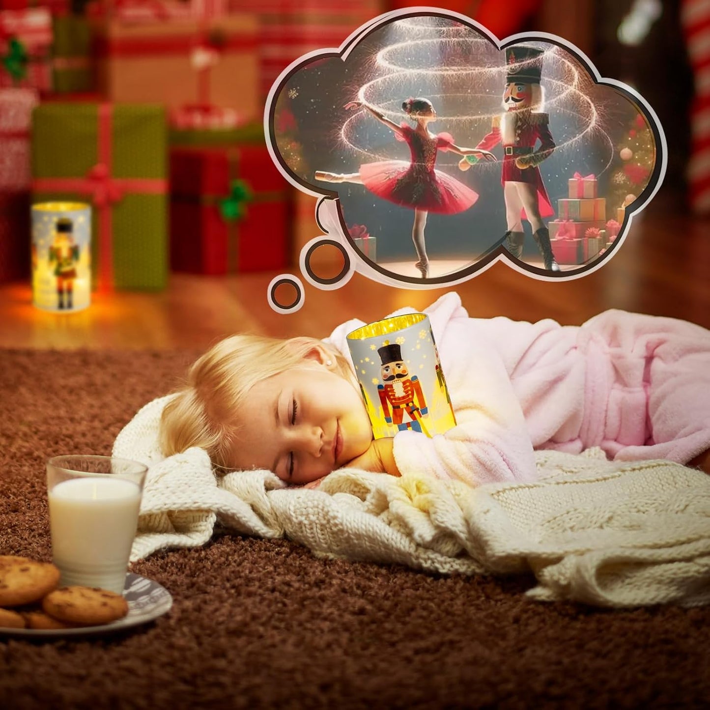 Christmas Decorations Indoor,Battery Operated Mercury Glass Latern,LED Lights Cylinder with Nutcracker Patterns,Christmas Decor for Table,Gifts for Kids (Nutcracker White)