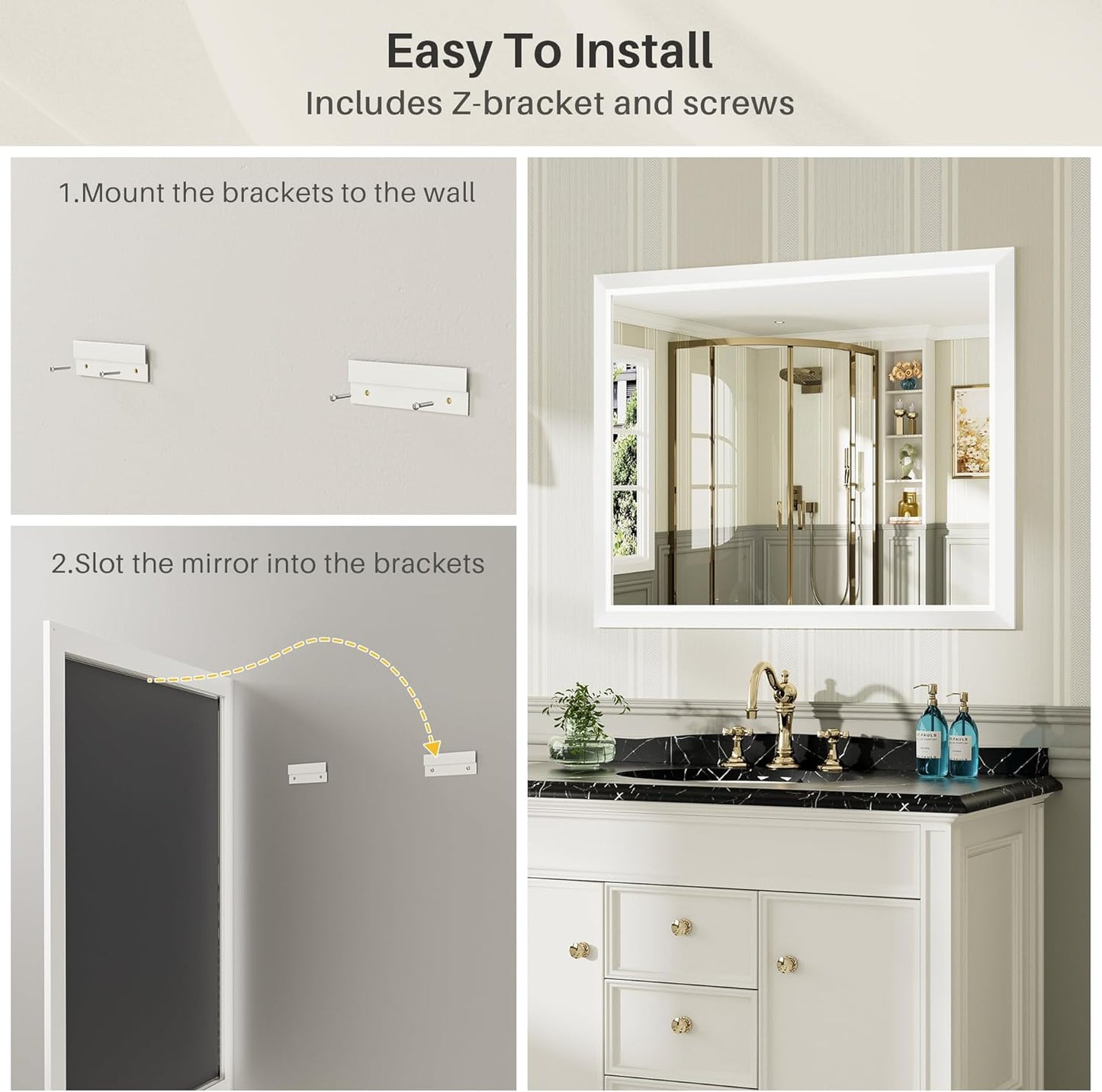 55x36 Inch White Bathroom Mirror for Wall, Thick Metal Framed Rectangle Mirrors for Over Sink, Bedroom, Living Room, Entryway, Anti-Rust, HD Tempered Glass