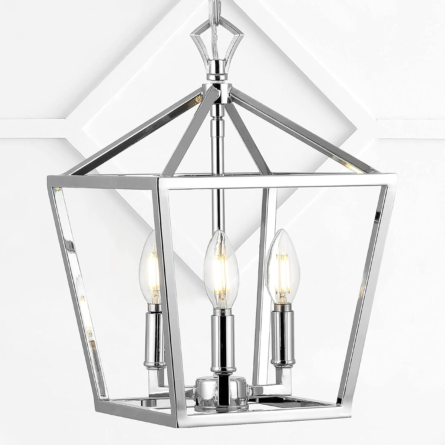 JONATHAN Y JYL7601C Pagoda Lantern Dimmable Adjustable Metal LED Pendant Classic Traditional Farmhouse Dining Room Living Room Kitchen Foyer Bedroom Hallway, 10 in, Chrome