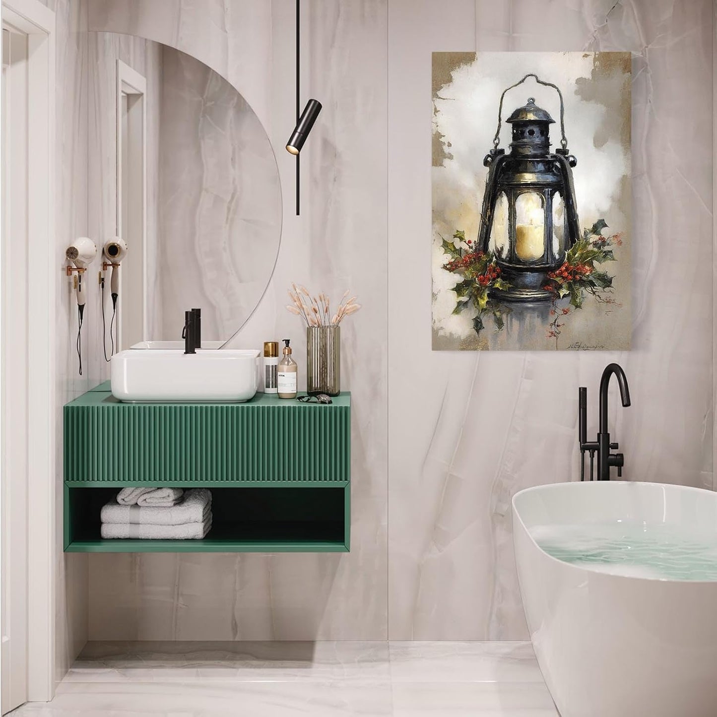 MVJGCM Vintage style Christmas art poster canvas print Christmas old fashioned lanterns country wall decoration poster suitable for farmhouse living room