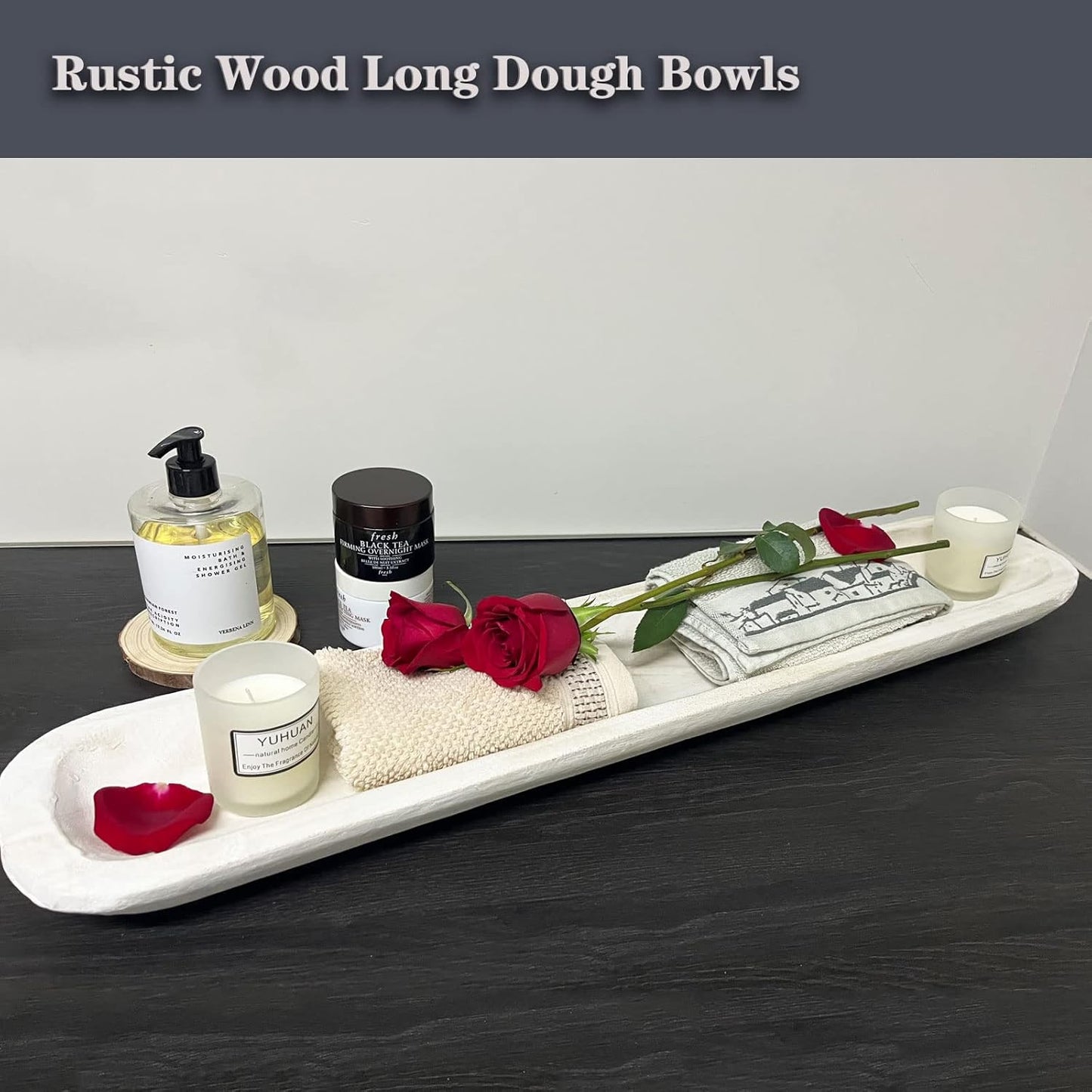 Wooden Dough Bowl Decor, Vintage Wooden Bowl Hand Carved Home Decor for Dining Table Center, Living Room, Kitchen Decor. (30inch white)