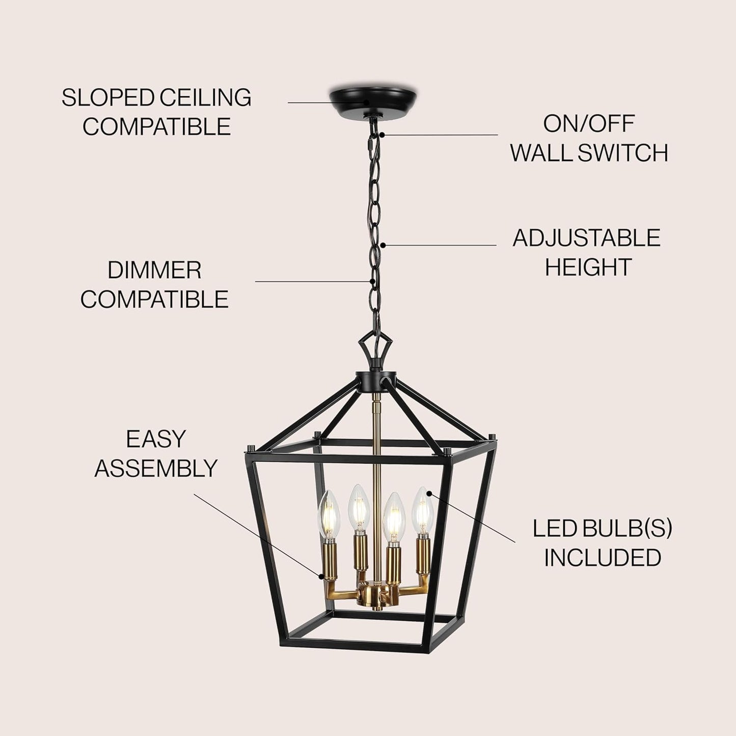 JONATHAN Y JYL7436D Pagoda Lantern Dimmable Adjustable Metal LED Pendant Classic Traditional Farmhouse Dining Room Living Room Kitchen Foyer Bedroom Hallway, 12 in, Oil Rubbed Bronze/Brass Gold