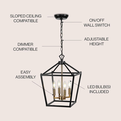 JONATHAN Y JYL7436D Pagoda Lantern Dimmable Adjustable Metal LED Pendant Classic Traditional Farmhouse Dining Room Living Room Kitchen Foyer Bedroom Hallway, 12 in, Oil Rubbed Bronze/Brass Gold