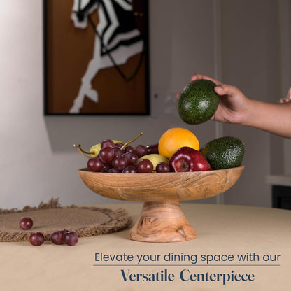 The Fine Living Co. Wooden Fruit Bowl, 12 inch Large Serving Platter for Dessert, Round Serving Bowl for Cake, Snacks, Acacia Wood Bowls for Centrepiece, Wedding, Natural, 12"x2"