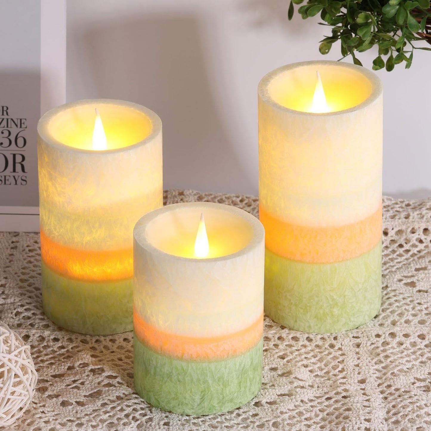 Eywamage Color-Changing Flameless Pillar Candles with Timer - Real Wax Coated, Battery-Operated Set of 3