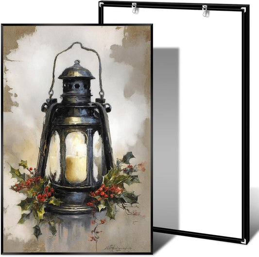 MVJGCM Vintage style Christmas art poster canvas print Christmas old fashioned lanterns country wall decoration poster suitable for farmhouse living room