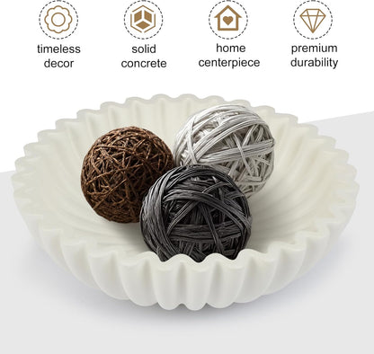 Large Decorative Bowl for Home Decor - Centerpiece for Coffee Table,Dining Table,Kitchen, Entryway Key bowl & Fruit Display - Modern Concrete Stone Design (White)