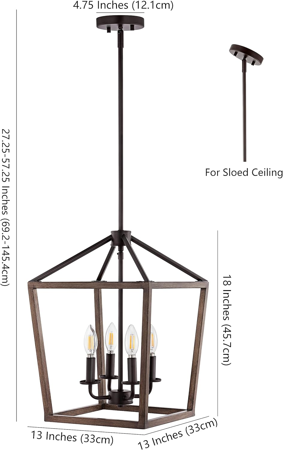 JONATHAN Y JYL1322A Pagoda 13" 4-Light Iron Farmhouse Industrial Lantern LED Pendant, Rustic, Bohemian, Coastal, for Dining Room, Kitchen, Living Room, Oil Rubbed Bronze/Faux Wood