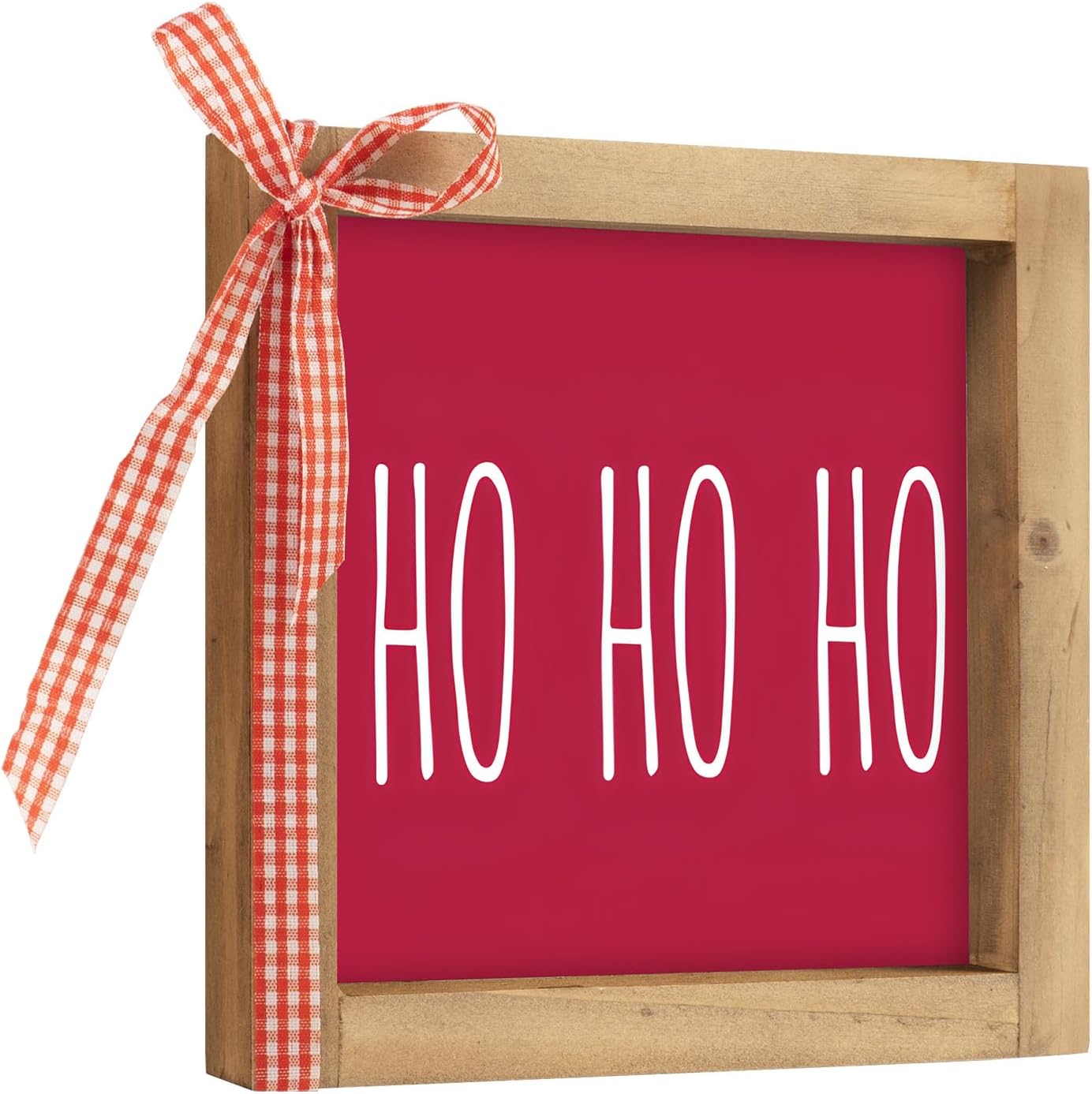 Wooden Ho Ho Ho Sign, 6" Red Christmas Santa Hohoho Decor, Xmas Holiday Decorative Signage Indoor Table Tiered Tray Wall Art Desk Shelf Mantel Bathroom Rustic Farmhouse Decorations for Home