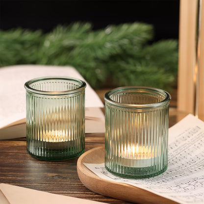 32Pcs Ribbed Green Votive Candle Holders, Tea Light Candle Holders Glass for Table Centerpiece, Green Candle Holders for Wedding, Bridal Shower and Tea Party Decorations