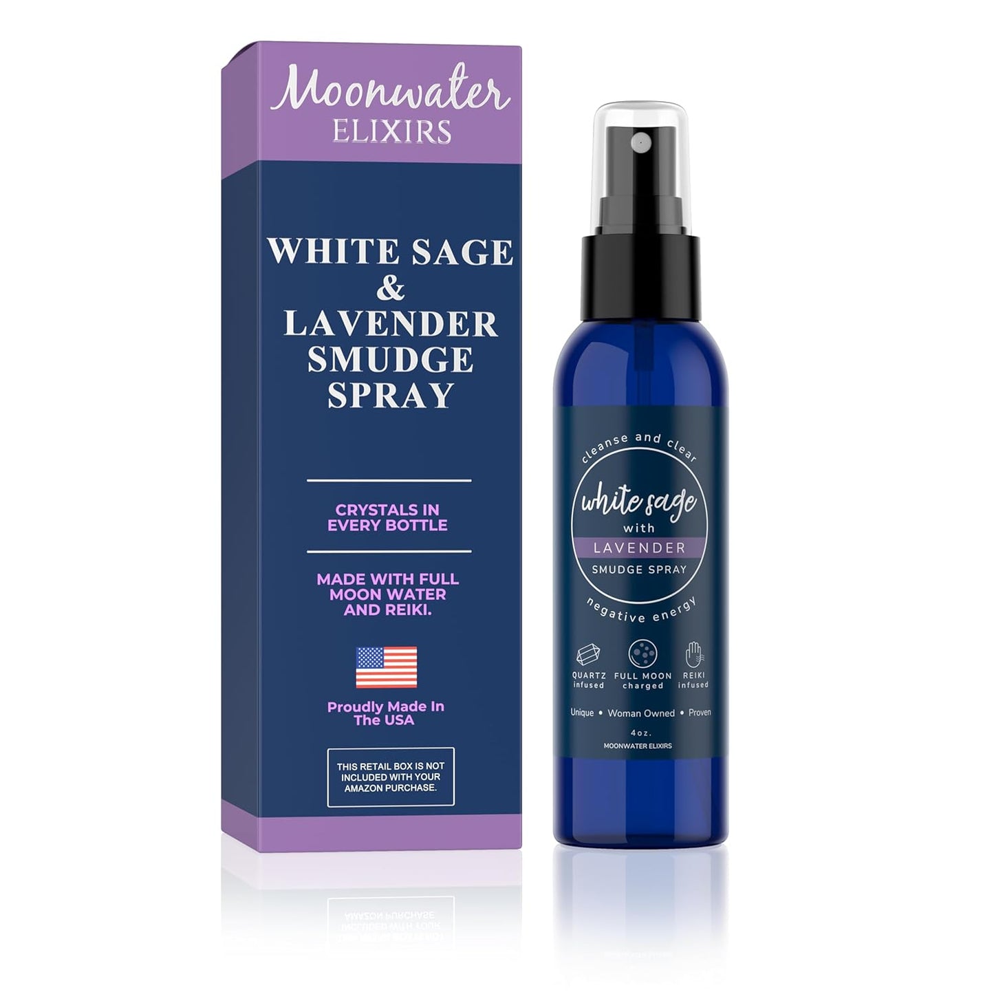 Lavender Sage Aromatherapy Spray for Spiritual Cleansing & Aura Protection, White Sage Lavender Spray - Cleansing Negative Energy & Protection, Clear Quartz Reiki Energized Aromatherapy Room Mist 4oz