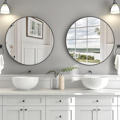 HOMECOOKIN Round Wall Mirror 24" Black Circle Mirror for Bathroom with Metal Framed, Round Gold Mirror for Wall Decor, Vanity, Entryway Living Room