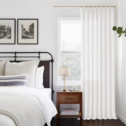 Snow White Pinch Pleated Linen Curtains 102 Inches Long 50 Inch Width for Living Room Bedroom Memory Shape Trained Semi Sheer Pleat Drapes Hooks Rings Light Filtering 102 Inch Window Curtain 1 Panel