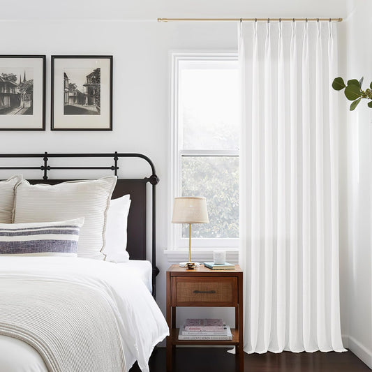 Snow White Pinch Pleated Linen Curtains 102 Inches Long 50 Inch Width for Living Room Bedroom Memory Shape Trained Semi Sheer Pleat Drapes Hooks Rings Light Filtering 102 Inch Window Curtain 1 Panel