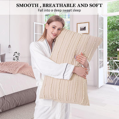 BOSOWOS Standard Size Pillow Shams Set of 2, Ultra Soft Breathable 20 x 26 Inches Pillow Case Envelope Closure, Microfiber Boho Farmhouse Pillowcases for Easy Care, Khaki