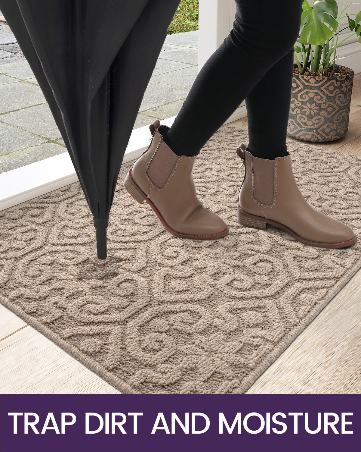 DEXI Front Door Entryway Mat Non Slip, Washable Inside Entrance for House Floor Low Profile, Thin Entry Doormat Absorbent Dirt Trapper, 32x48 Light Taupe
