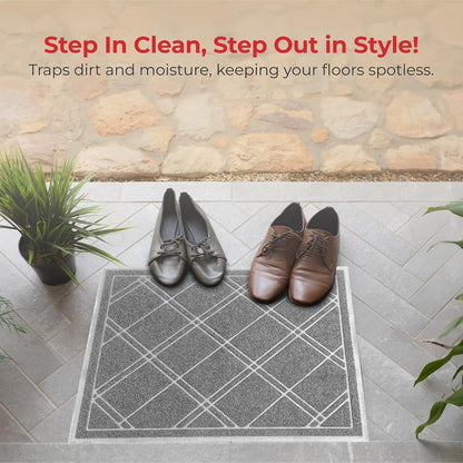 SlipToGrip Door Mat - Durable Door Outdoor Mats for High Traffic - Plaid Grey Mat with Water-Resistant Surface, Dura Loop - No-Slip and Easy-to-Clean for Indoor and Outdoor Entryway, 42 x 35 Inch