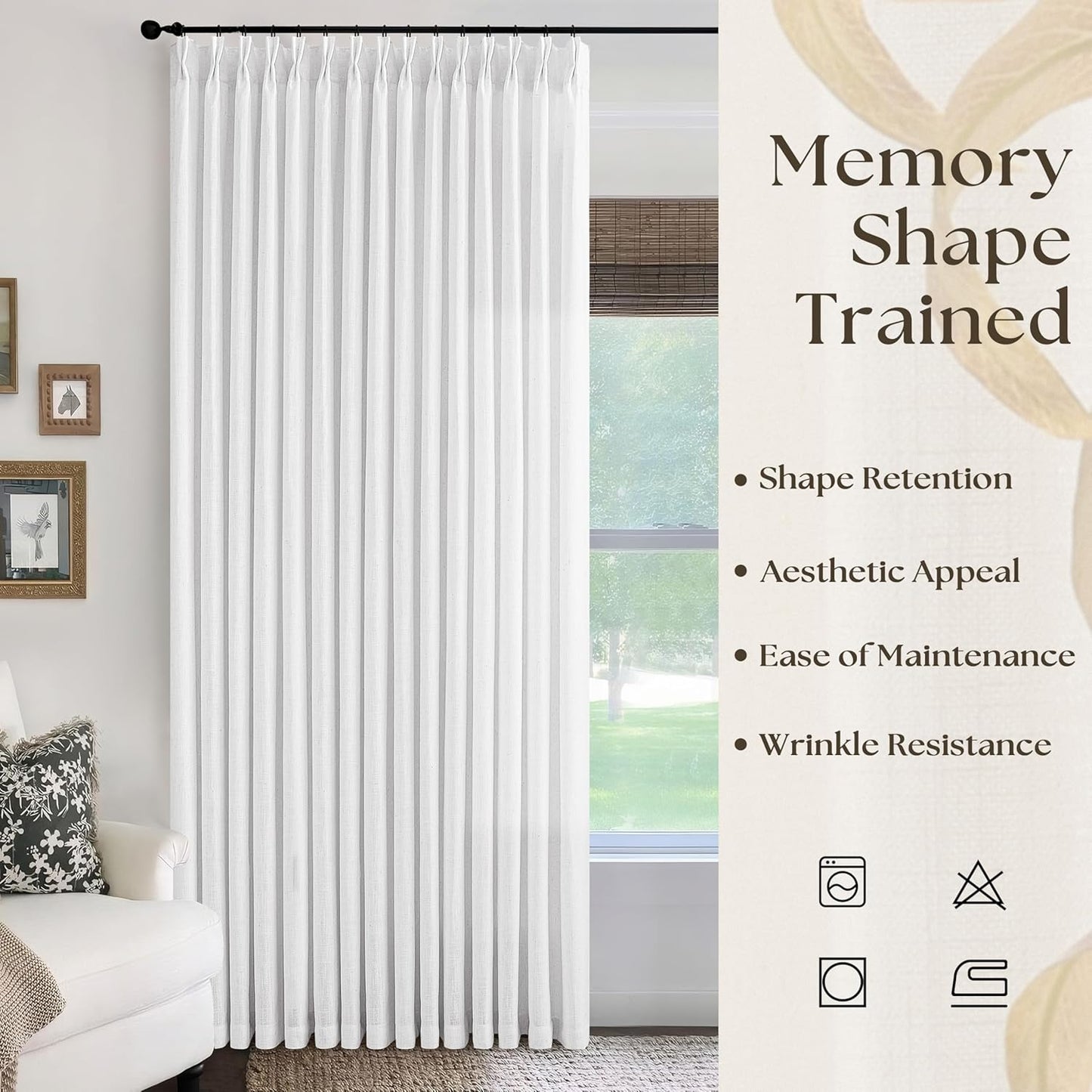 Snow White 84 Inches Long 70 Inch Wide Curtains for Living Room Light Filtering Semi Sheer Modern Farmhouse Pleated Curtain Back Tab for Patio Sliding Door Dining Room Large Window 1 Panel 70x84