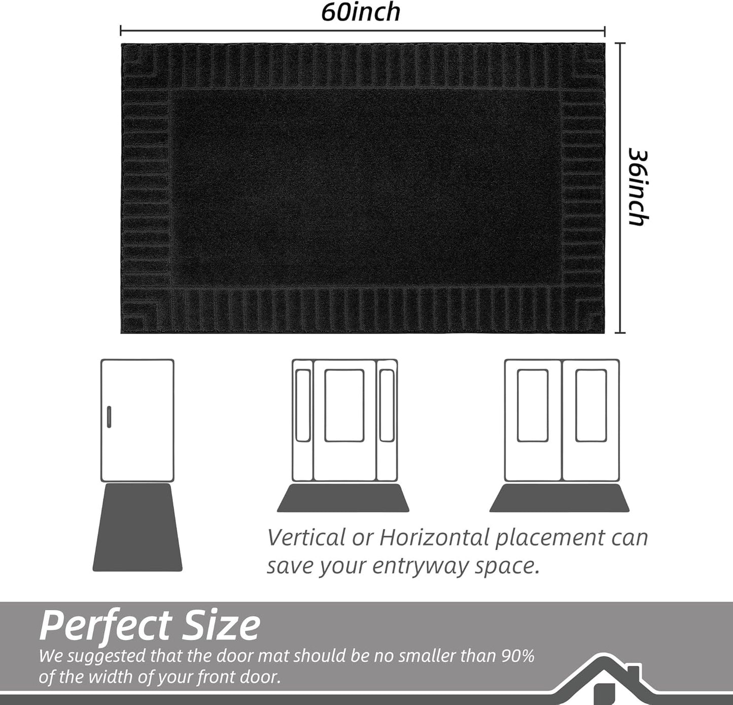BEQHAUSE Door-Mat Non-Slip Front Doormat Low-Profile Entrance Mats for Front Door Entry Resist Dirt Washable Doormat Absorbent Entryway Door Mat,Black,36"x60"