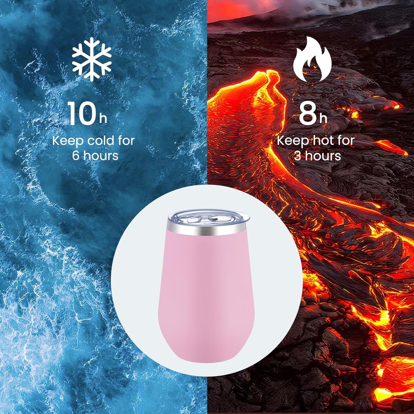 MEWAY 12oz Insulated Wine Tumbler with Press-In Lid, Double Wall Vacuum Stainless Steel Travel Tumbler with Straw,Travel Cup for Coffee and Drinks, Gift for Woman Under 10 dollars(Pink,1)