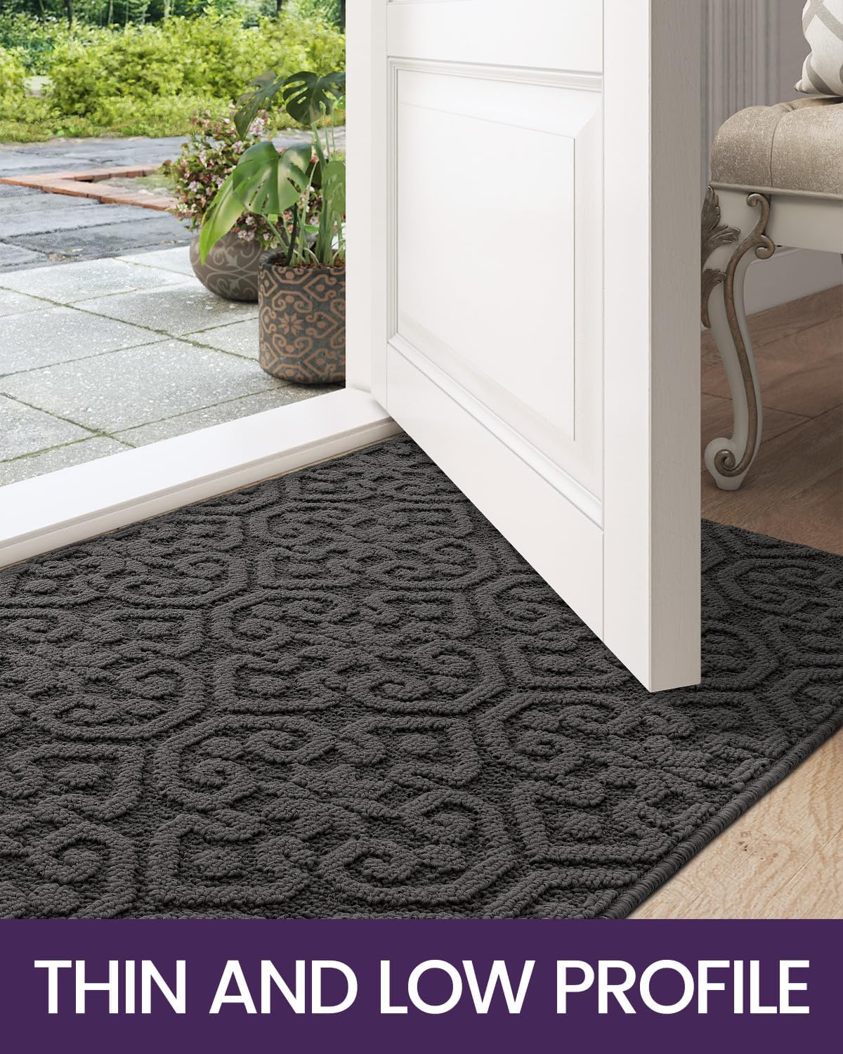 DEXI Front Door Entryway Mat Non Slip, Washable Inside Entrance for House Floor Low Profile, Thin Entry Doormat Absorbent Dirt Trapper, 32x48 Dark Grey