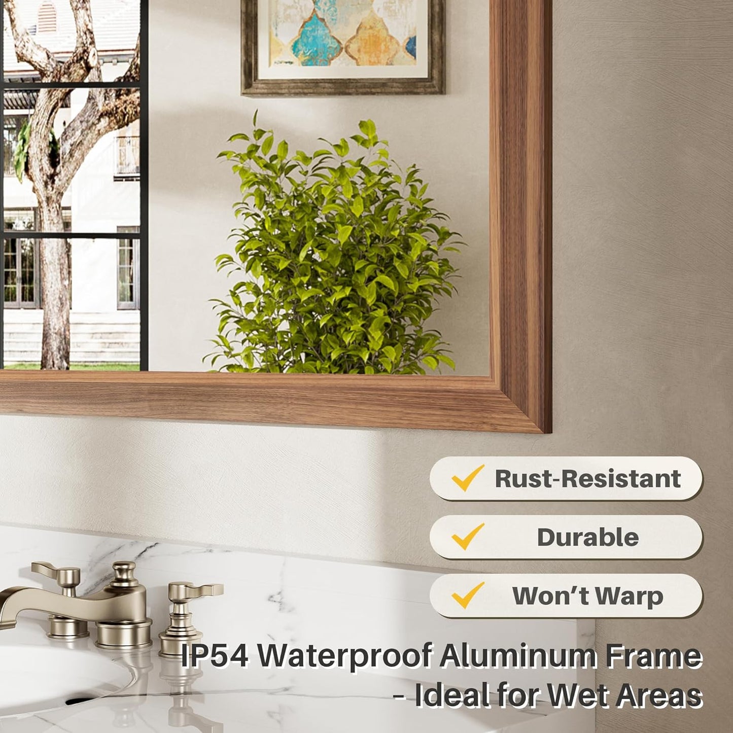 72x36 Inch Bathroom Mirror for Wall, Anti-Rust Walnut Wood Grain Metal Framed Bathroom Mirrors for Over Sink,Rectangler Mirrors for Bathroom Vanity, Farmhouse, Bedroom, Living Room, Entryway Decor