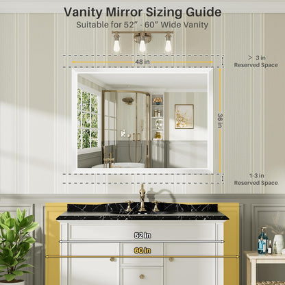 48x36 Inch White Bathroom Mirror for Wall, Thick Metal Framed Rectangle Mirrors for Over Sink, Bedroom, Living Room, Entryway, Anti-Rust, HD Tempered Glass