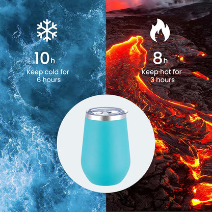 MEWAY Stemless 12oz Insulated Wine Tumbler with Lid and Straw - Double Wall Stainless Steel Thermal Cup for Hot and Cold Drinks, Ideal for Bridal and Baby Shower Game Prizes(Light Green,Set of 4)