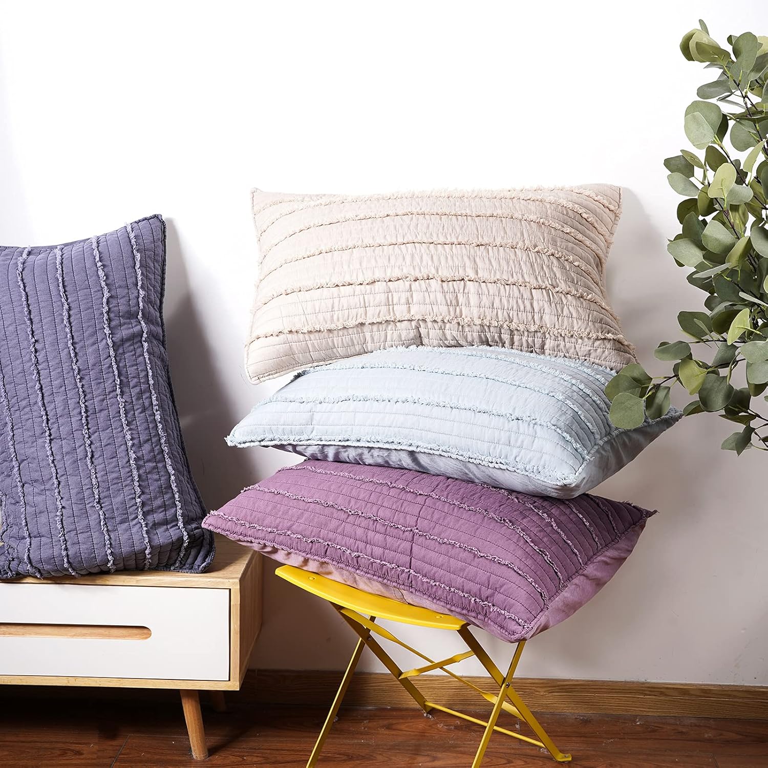 BOSOWOS Standard Size Pillow Shams Set of 2, Ultra Soft Breathable 20 x 26 Inches Pillow Case Envelope Closure, Microfiber Boho Farmhouse Pillowcases for Easy Care, Khaki