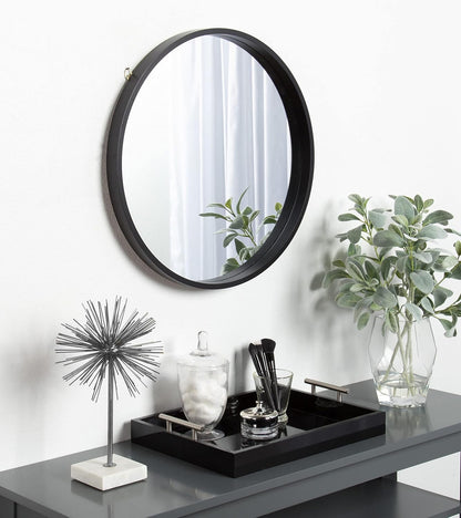 Kate and Laurel Travis Round Wood Wall Mirror, 21.6" Diameter, Black, Modern Wall Décor Accent