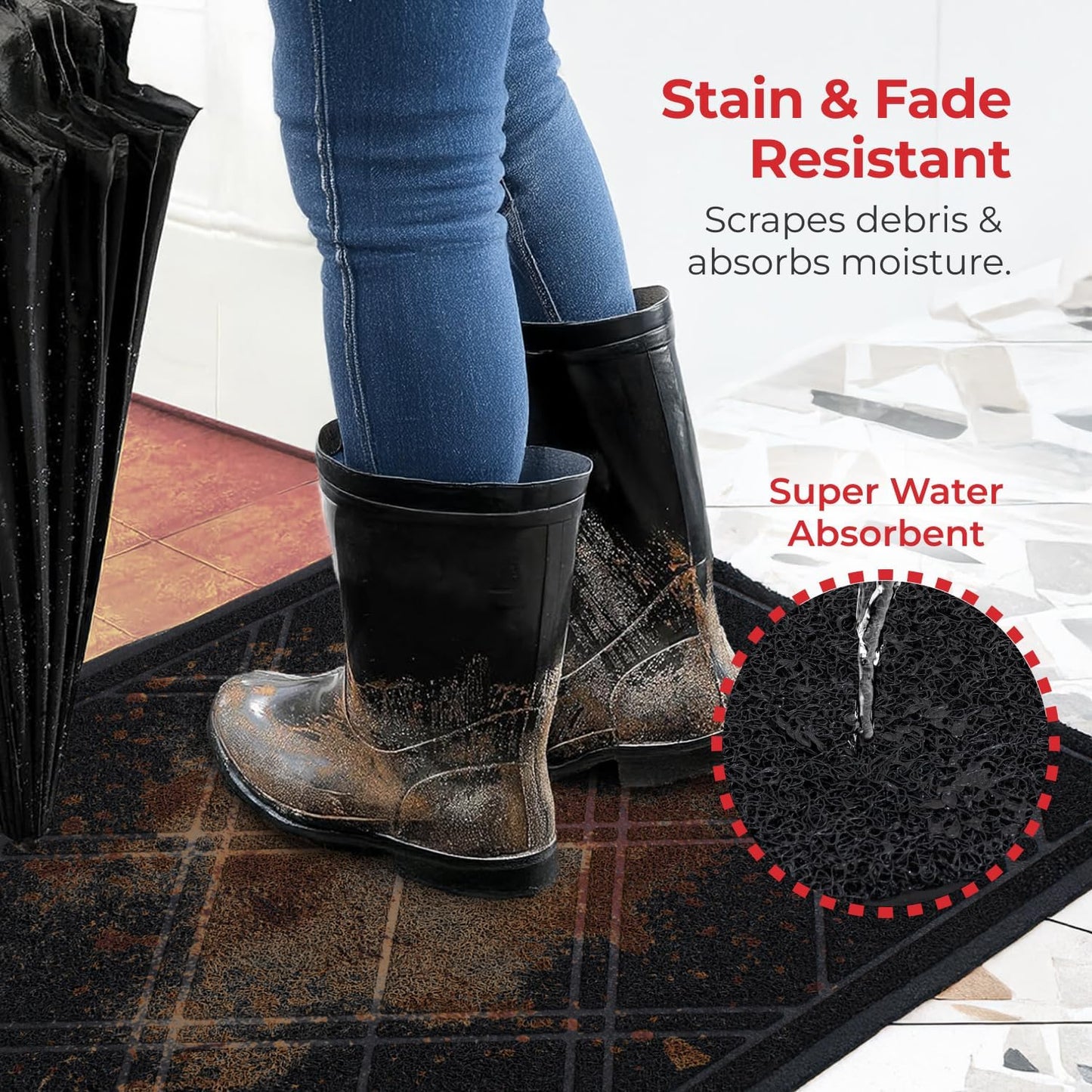 SlipToGrip Universal Entryway Door Mat - 42 x 35 Inch Plaid Floor Mat for Indoor and Outdoor Use - No-Slip, Washable, Patio, or Garage