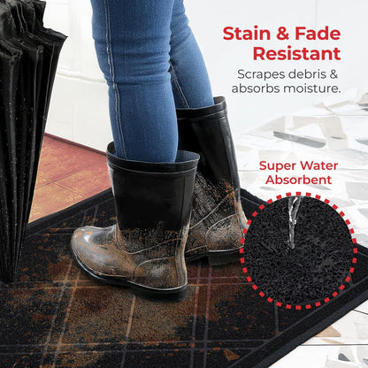 SlipToGrip Universal Entryway Door Mat - 42 x 35 Inch Plaid Floor Mat for Indoor and Outdoor Use - No-Slip, Washable, Patio, or Garage