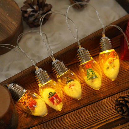 Christmas Snow Globe String Lights Indoor Decorations，10 LED Clear Bulbs Christmas Tree Snow Globe String Lights with Five Dolls for Bedroom Party Vintage Christmas Decor(6.6FT)