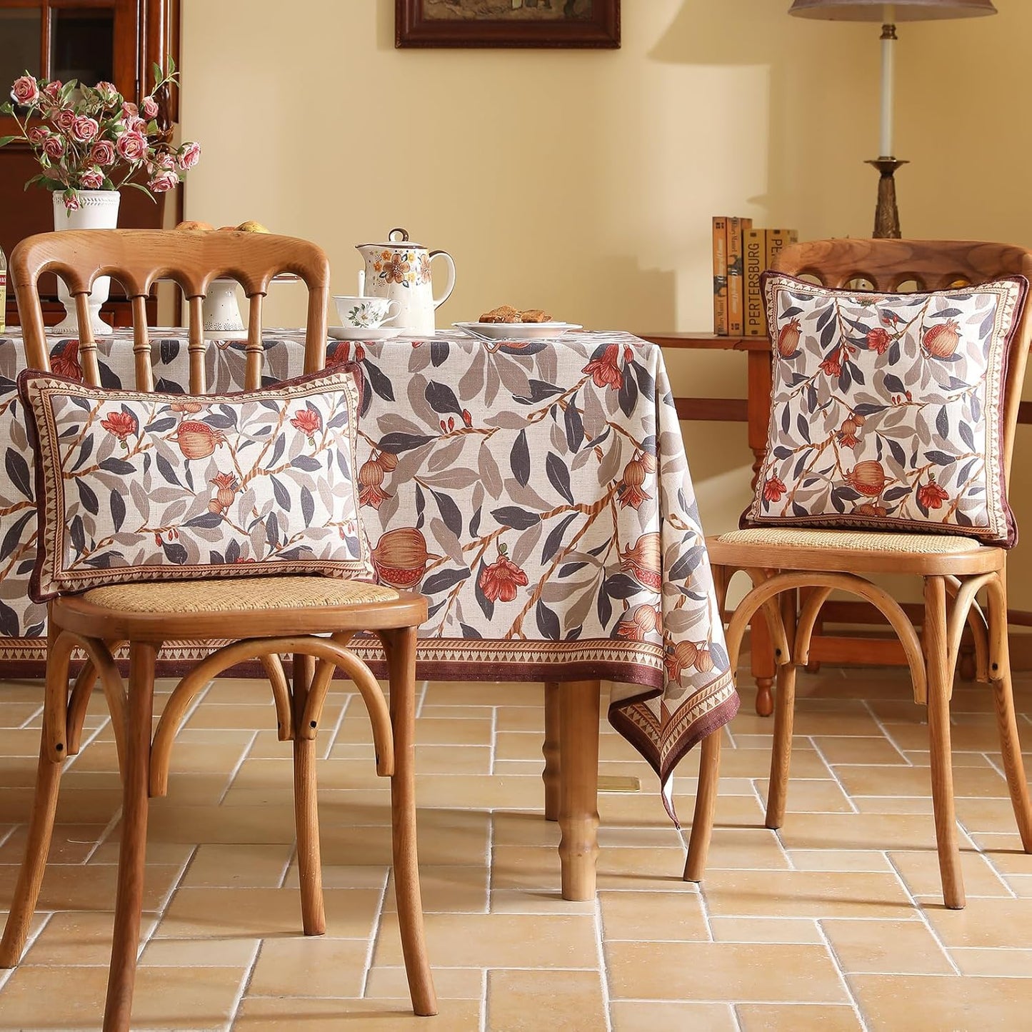 patdrea Designer Throw Pillow Covers Set of 2,Orange Farmhouse Rustic Linen with Pomegranate Fruit Pattern Pillow Covers,Decorative Lumbar Pillowcases Cushion for Bed Living Room Outdoor,12"x20"