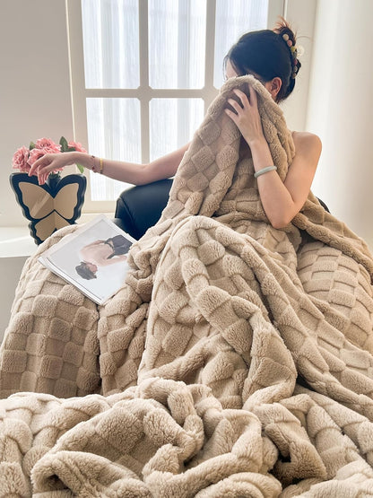 Twin Fleece Blanket for Couch - Super Soft Cozy Throw Blankets for Women,3D Checkered Striped Lightweight Blanket for Girls,All Seasons Flannel Blanket，Bed Home Decor，60x80 Inches