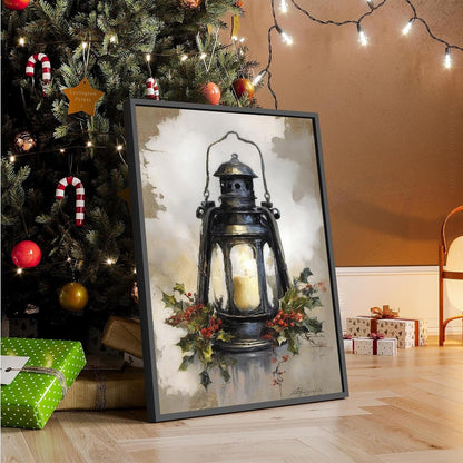 MVJGCM Vintage style Christmas art poster canvas print Christmas old fashioned lanterns country wall decoration poster suitable for farmhouse living room