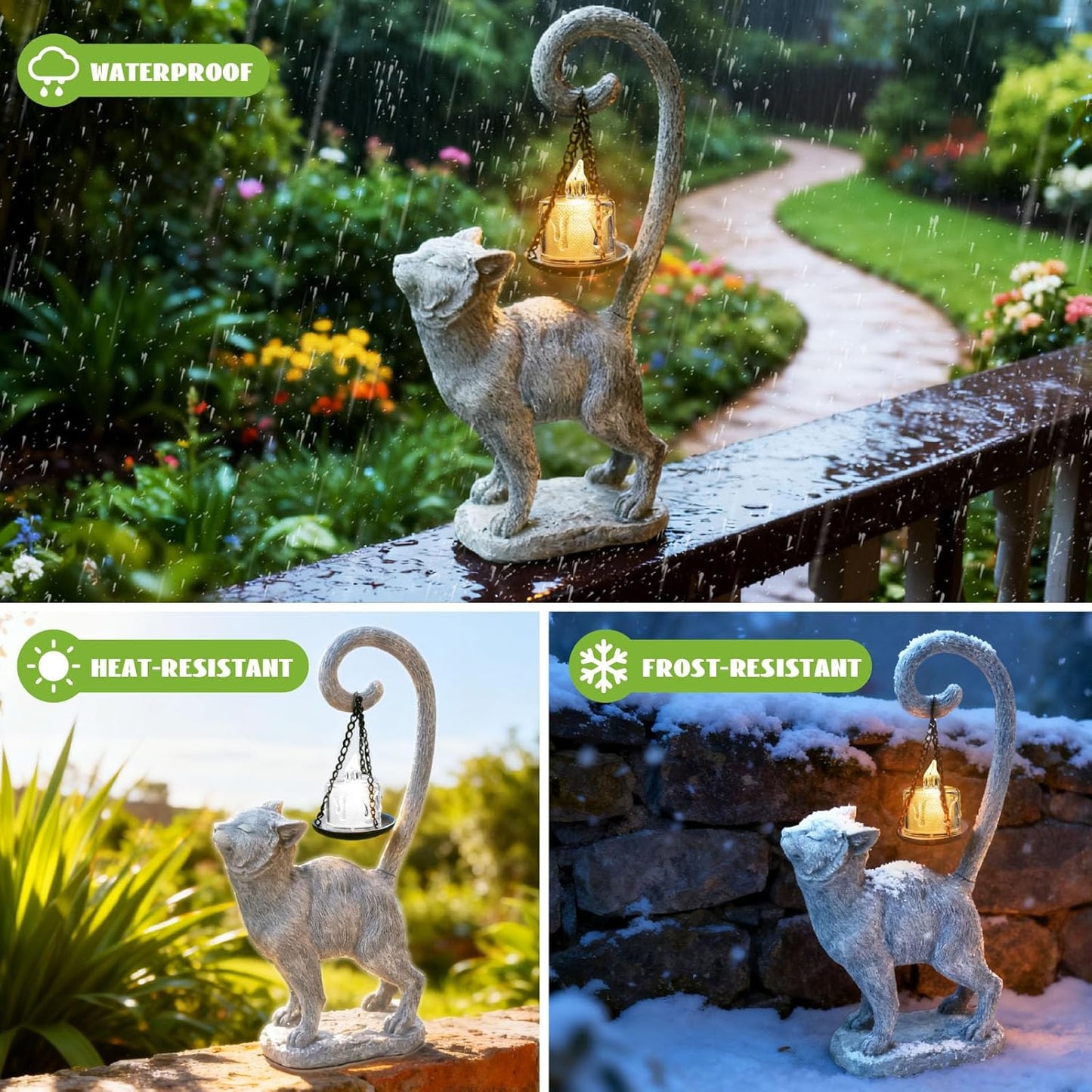 Standing Cat Garden Statue Candle Holder for Outdoor Garden Patio and Indoor Decor for Cat Lovers Women and Home Ambiance Grey Stone