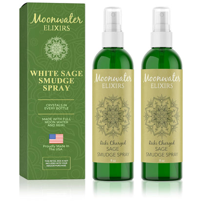 White Sage Smudge Spray for Spiritual Cleansing & Aura Protection, Sage Spray for Cleansing Negative Energy & Protection, Home & Meditation, Clear Quartz Reiki Energized Aromatherapy Room Mist 2X 8oz