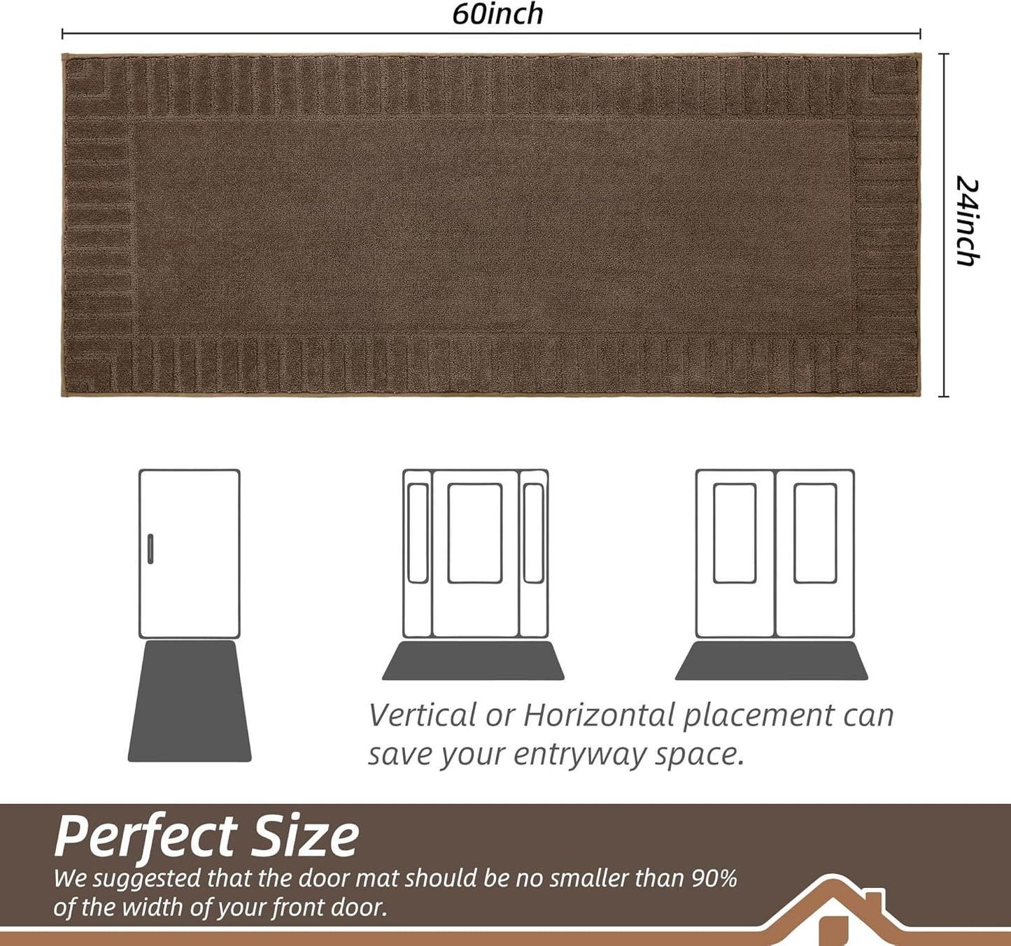 BEQHAUSE Door-Mat-Non-Slip Dirt Trapper Door Mats Low-Profile Front Door Mat Absorbent Floor Mats for Entryway Washable Mud Resistant Home Entrance Doormat, Brown, 24"x60"