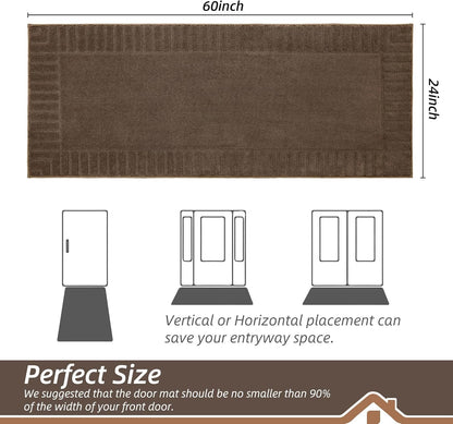 BEQHAUSE Door-Mat-Non-Slip Dirt Trapper Door Mats Low-Profile Front Door Mat Absorbent Floor Mats for Entryway Washable Mud Resistant Home Entrance Doormat, Brown, 24"x60"