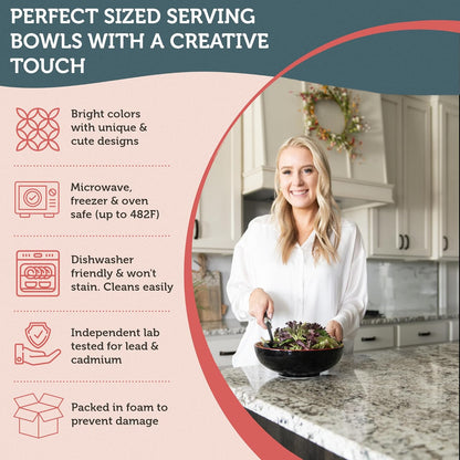 Annovero Serving Bowls - Large Big Bowl for Mixing, Salad, Pasta, Mashed Potato, Chips - Colorful & Decorative for Parties & Entertaining - Microwave, Oven Safe - No Lead & Cadmium - 72 Oz - Set of 3